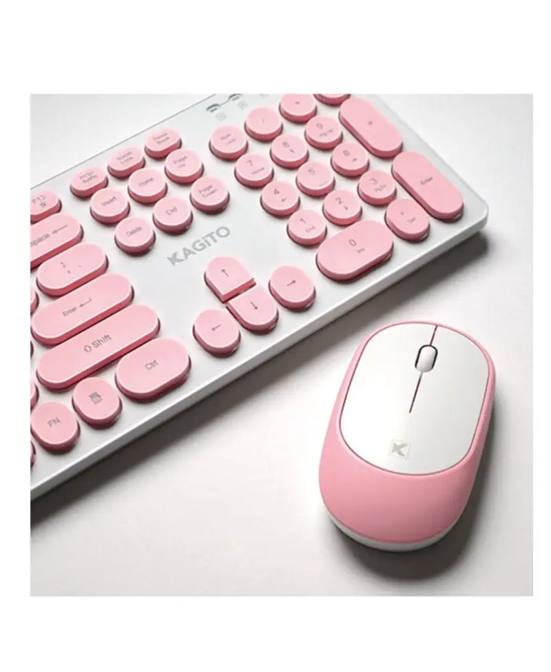 Kagito Retro Kablosuz Klavye & Mouse Set Pink 